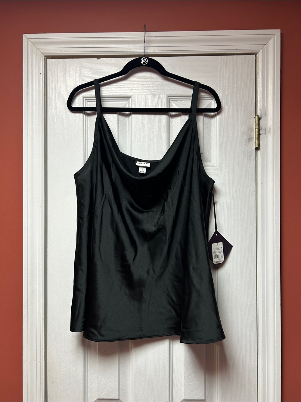 Ava & Viv Black Satin Cowl-Neck Camisole